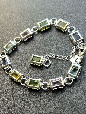 925 Multicolor Rectangular Gemstone Link Bracelet - Women Jewelry